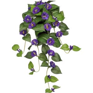 Briful Artificial Hanging Flowers in Pot 25.6" Faux Silk Morning Glory Flower Vine with Cascading Greenery Fake Hanging Plants for Home Office Bathroom Table Shelf Decor(Purple)
