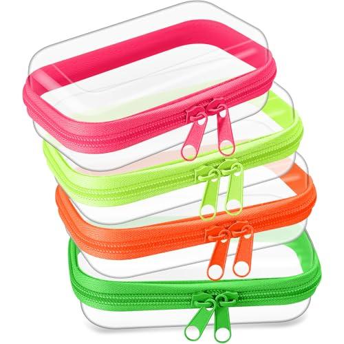 Hoolerry 4 Pcs Hard Clear Zipper Case Makeup Bags Plastic Zipper Pouch Transparent Storage Box Containers for Cosmetics, Snacks, Building Blocks, Puzzles (Clear, 5 x 3 x 2 in)