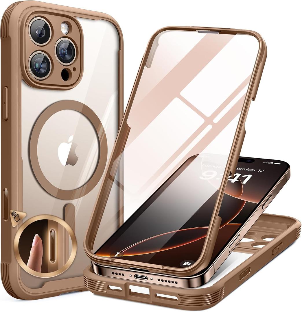 Miracase Magnetic for iPhone 16 Pro Max Case 6.9'' [Compatible with MagSafe] Full-Body Phone case with Built-in Glass Screen Protector& Camera Protector,Drop Proof 16 Pro Max Cover,Desert Brown