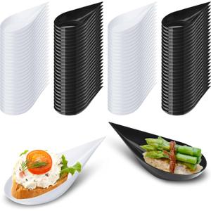Tessco 200 Pcs 4" Tear Drop Appetizer Spoons Mini Appetizer Plates Reusable Tasting Spoons Plates Catering Supplies Disposable for Serving Small Desserts Cakes Bowls(White, Black)
