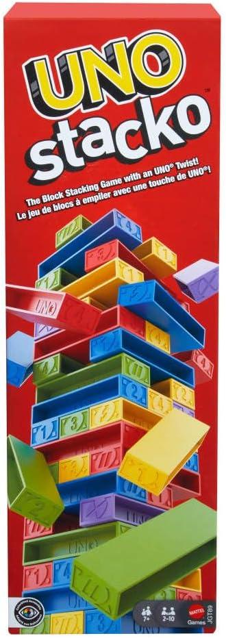 Mattel Games UNO Stacko Game for Kids & Family with 45 Colored Stacking Blocks & Loading Tray, Build & Play, Nights & Parties