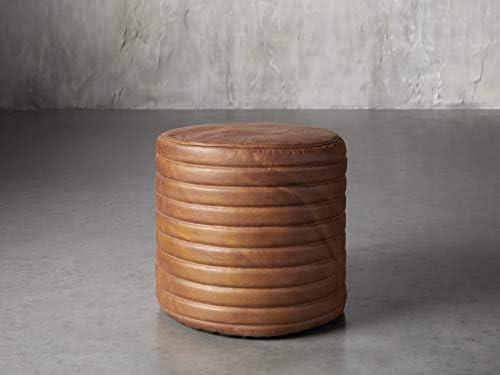 Tannery Brown Leather Ottoman Pouf Sofa, Storage Ottoman Chair - Round, Handmade (17x16x16 inch)