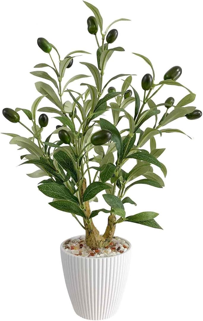 Artificial Olive Tree 18" Tall Small Faux Fake Potted Plant Medium Olive Branches and Fruits Realistic Mini Tree for Tabletop Home Office Living Room Decor Indoor (Olive)