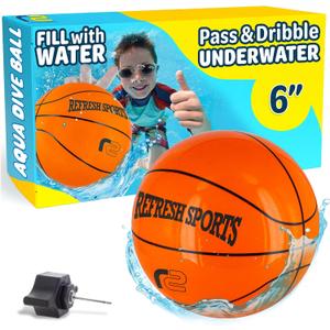 Aqua Dive Pool Ball Basketball Water Pool Toys for Kids Ages 4-12 Dribble, Pass & Shoot Underwater Outdoor Beach Toy for Summer Fun 6" Water Game for Boys & Girls Ages 5 6 7 8 9 10 11 12+