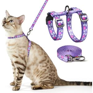 Cat Harness and Leash Set - Escape Proof Adjustable Cat Harness, Comfortable Soft Lightweight, Use Safe & Easy, Walking Travel Kitten Harness for Small Medium Large Cats (Purple Rabbit in Wonderland)