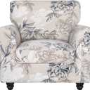 SearchI Stretch Sofa Cover Printed Couch Covers, Floral Pattern 2 Piece Armchair Slipcover with Separate Chair Cushion Cover, Washable Furniture Protector for Living Room (Armchair, Flower Shadow) (Small)
