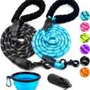 COOYOO 2 Pack Dog Leash 5 FT Heavy Duty - Comfortable Padded Handle - Reflective Dog Leash for Dogs with Collapsible Pet Bowl (Set 2-Black+Blue)