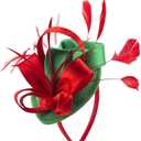 Bubbmi Lady Flower Fascinators Hats with Headband and Clips (D Christmas Red&green)