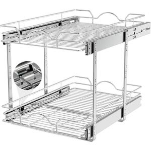 OCG 2 Tier Pull Out Cabinet Organizer (14" W x 21" D), Pull Out Drawers for Kitchen Cabinets, Pull Out Shelves for Base Cabinet Organization in Kitchen Bathroom Pantry, Chrome Finish