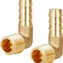 3/8" Barb x 1/4" NPT Male 90 Degree Elbow Brass Hose Fitting, Adapter for Air, Water, Fuel Line