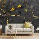 -Black and Gold Marbled Fabric Wallpaper Dark Abstraction Art Living Room Bedroom Bathroom Wall Mural- 91"x65"（ Not Peel and Stick）