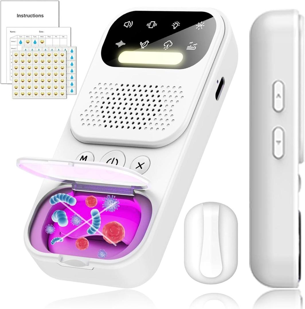 Wireless Bedwetting Alarm for Boys and Girls  USB-C Rechargeable, Loud Alarm & Strong Vibration, High Sensitivity Sensor for Nighttime Potty Training, Kids Pee for Bedwetting Solutions (White)