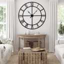 Oversized 48 inch Knocked-Down (KD) Wall Clock for Living Room Decor Extra Large Silent Non-Ticking Modern Farmhouse Wall Clock, Decorative Metal Roman Numeral Clock, Black