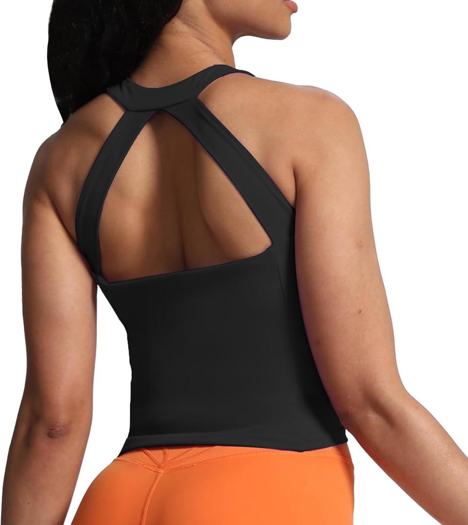 Aoxjox Crop Tops for Women Mid-Length Longline Workout Sports Kennedy Training Tank (Medium, Black)