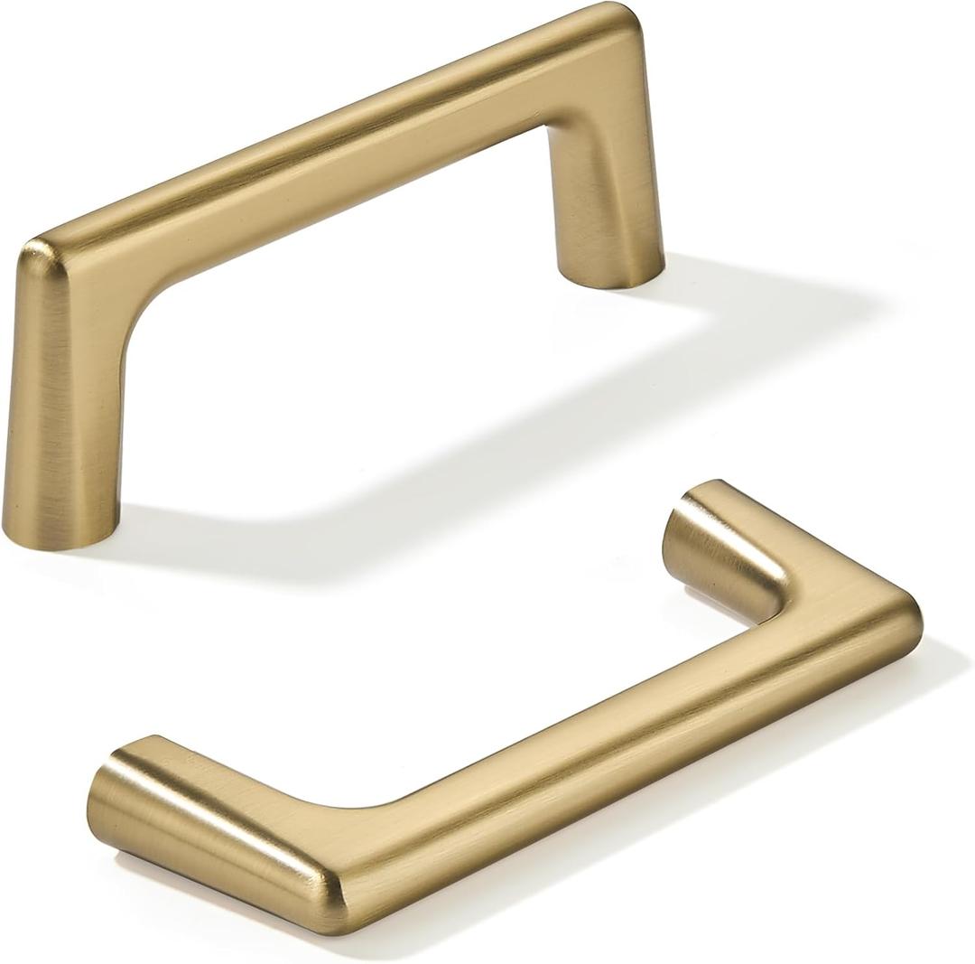 khtumeware 2 Pack Brushed Brass Cabinet Pulls 3-3/4 Inch(96mm) Hole Centers Satin Gold Cabinet Pulls Kitchen Cabinet Hardware for Cupboard Drawer Handles Dresser Pulls