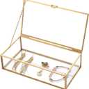 7.8" Golden Vintage Glass Keepsake Box | Jwelry Lidded Box Decorative Glass Golden Boxes for Display,Clear Rectangle Box Rings Bracelet Earring Organizer (7.8 x 4.3 x 2.3inch)