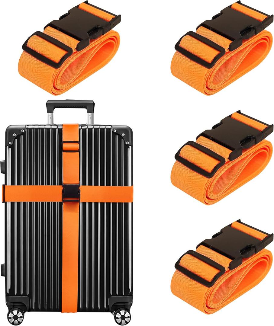Luggage Straps for Suitcases TSA Approved Travel Belt 8 Pack by Chelmon (Orange)