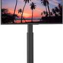 FITUEYES Tall TV Floor Stand with Power Outlet for Bedroom, Living Room, Swivel Floor Standing Corner TV Stand with Wood Base for 32 to 65 70 inch TV, Black