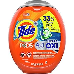 Tide PODS 4 in 1 Ultra Oxi Laundry Detergent Soap Pods, High Efficiency (HE), 73 Count, 4 pack