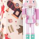 VorFor 10" Christmas Decorations Nutcracker Ornaments,Traditional Wooden Nutcracker Figures Soldier,Festive Collectible Christmas Nutcracker Doll Gift forTable Desktop Fireplace(Pink)