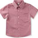 OCHENTA Boys' Short Sleeve Oxford Dress Shirt Button Down with Pocket for School Party Wedding 2T-11 Years