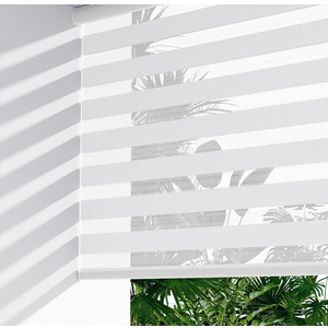 LazBlinds Cordless Zebra Blinds for Windows, Free-Stop Roller Windows Shades with Cassette, Light Filtering Dual Layer Sheer Shades for Home and Office, 70" W x 64" H, White