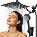Peicuai Shower Head Combo, 10-Inch High-Pressure Rainfall Shower Head with 11-Inch Adjustable Extension Arm, 5-Setting Matte Black Handheld Shower with Long Hose, Powerful Spray for Low Water Pressure