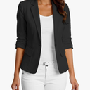 ELLEVEN Women's Ruched 3/4 Sleeve Blazers, Lightweight Slim Fit Jackets with Padded Shoulder for Business Casual, Size: M