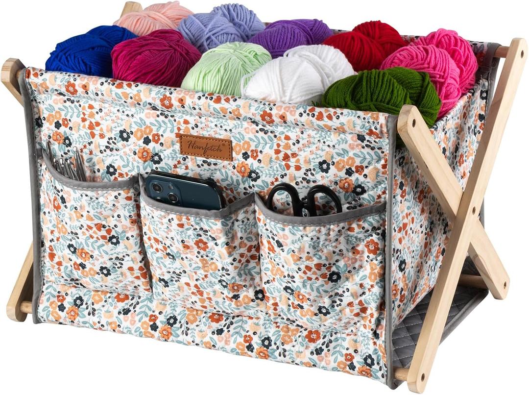 Hanfetch Yarn Caddy Large Size Yarn Storage Organizer for Yarn Skeins-Organizer for Crochet Hooks Knitting Needles Other Accessories (Daisy)