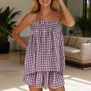 Lordree Women Striped Pajama Set Ruffle Hem Spaghetti Strap Cami Top Wide Leg Shorts Set Y2k 2 Piece Pj Outfits (Pink, M)