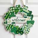 St. Patrick's Day Shamrock Wreath for Front Door - Lucky Welcome Door Sign Wreath Hanger for Wall, Home & Party Decor - Dark Green