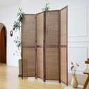 Furnnylane 4 Panel Detachable Room Divider, 5.6 ft Tall Two in One Bamboo Privacy Screen (Converts into 2 Low Dividers), Folding Panel Divider for Room Separation, Natural Brown (67" H x 61.4" W)