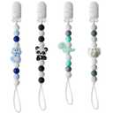 4Pcs Silicone Pacifier Clip for Babies Infant Animal Teething Panda Dinosaur Elephant Raccoon Soothie Toy Teethers Clips for Baby Shower Birthday Keepsake Christmas New Year Gift