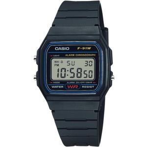 Casio F91W Series | Digital Watch | Water Resistant | LED Light | 1/100 SEC Stopwatch | Regular Time Keeping (HR, Min, SEC, PM, Date, Day) | Daily Alarm | Lightweight | 7 Year Battery (Black)