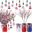 21 Pcs Patriotic Artificial Berry Stem Picks with White Blue Red Stars Vase for 4th of July Independence Day Pentagram Faux Berry Branches Decoration for Home Office Restaurant Vase Dcor