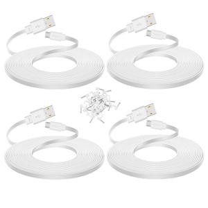 Smays 4-Pack 25 ft Extension Cable for WYZE Cam v4, WYZE Cam v3 and v3 Pro Camera, Long Flat Micro USB Cord, White
