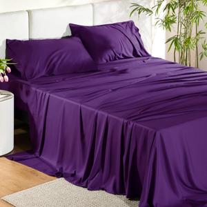 Bedsure King Size Sheets Set, Cooling Sheets for Hot Sleepers, Rayon Derived from Bamboo, Breathable & Soft, Deep Pocket Up to 16 Inches, Hotel Luxury Silky Bedding, Plum