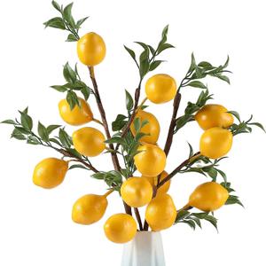 Giegxin 2 Pcs Artificial Lemon Branches Decor 8 Head 19" Faux Lemons with Stems Yellow Fake Lemon Branch Decoration for Kitchen Table Home Party Summer Decor