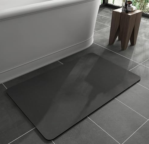 Hoolqxo Diatomaceous Earth Bath mat Rubber Non Slip Super Absorbent Bath Mat Quick Dry Bathroom Rugs Thin Bathroom Floor Mats Fit Under Door- Shower Rug for in Front of Bathtub Shower,19.6"*31.4", Black
