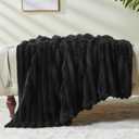 NEWCOSPLAY Super Soft Throw Blanket Black Premium Silky Flannel Fleece 3D Ribbed Jacquard Lightweight Bed Blanket All Season Use (Black Ribbed, Throw(50"x60"))
