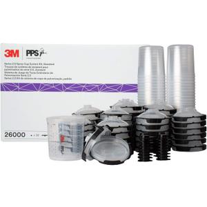 3M 26000 PPS 2.0 Spray Gun Cup, Lids and Liners Kit, Standard, 200-Micron Filter, 22 Ounces, BLACK,SILVER