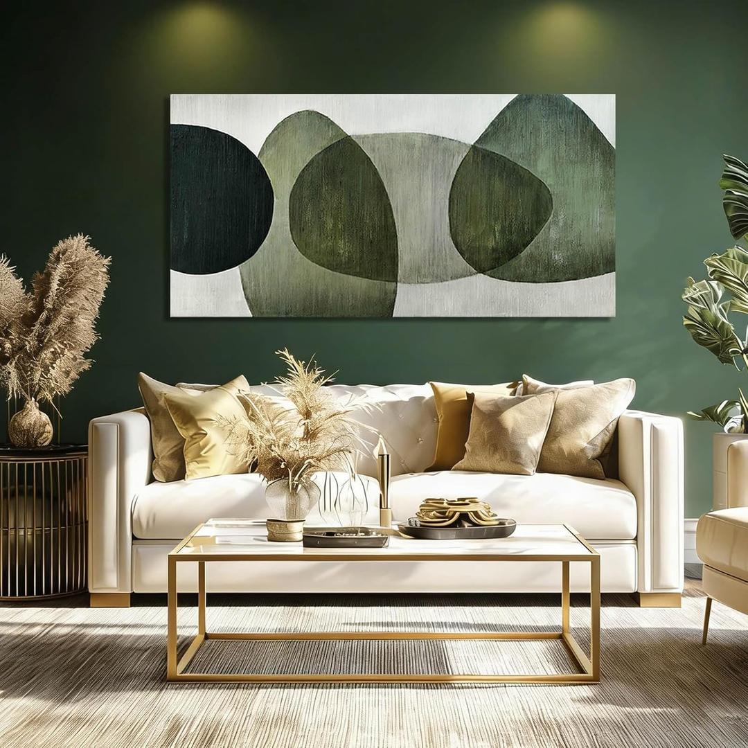 Framed Wall Art for Living Room Green and Black Abstract Canvas Wall Decor Block Art Posters Neutral Wall Prints for Dining Room Office Kitchen 24"x 48", Black & Green