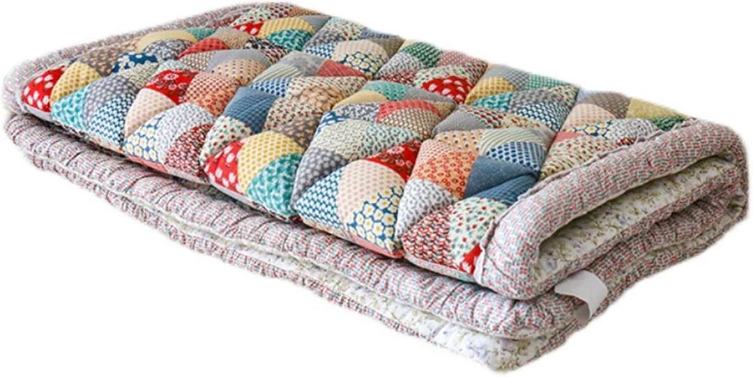 Flower Pattern Floor Mat Bohemian Patchwork Sofa Cover Quilted Floral Print Soft Cotton Non-Slip Slipcover for Couch Protect Style Furniture with This Multicolor L