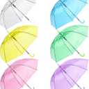 Clear Umbrella Bulk,Cute Colorful Transparent Stick Rain Umbrellas Windproof Waterproof with J Hook Handle for Wedding Guests Bride Groom Photography Daily Use Family Friend Gift (6, clear 6 colors)
