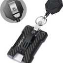 Retractable Badge Holder with Belt Clip,Heavy Duty Retractable Keychain with Tactical ID Card Holder (Holds 4 Cards),Carbon Fiber-Texture, with 31.5Badge Reel,Black