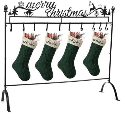 Christmas Stocking Holder Stand, 3ft Freestanding Iron Metal Christmas Stocking Holder Rack Classic Design Stocking Holders Xmas Holiday Decor for Home Floor Living Room with 10 Hooks - Black