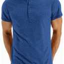 LIFROWI Henley Shirts for Men Short Sleeve Mens T-Shirts Casual V Neck T Shirts Soft Basic Tee Classic Plain Shirts for Summer with Button(1-Blue,X-Large)