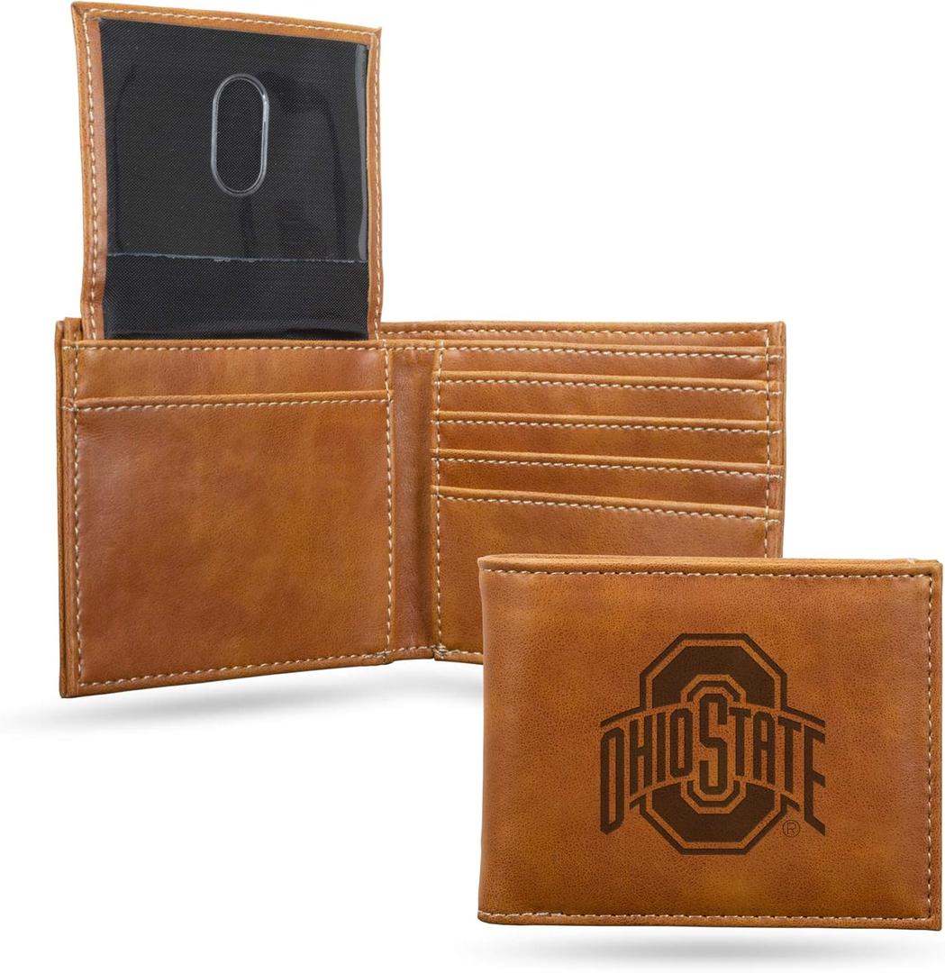 NCAA Rico Industries Laser Engraved Billfold Wallet Laser Engraved Bill-fold Wallet - Slim Design - Great Gift (Brown)