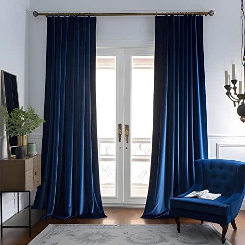 Aljctns Navy Blue Velvet Curtains 96 inches Long Luxury 85% Blackout Curtains for Bedroom Living Room,Thermal Insulated Super Soft Window Drapes Rod Pocket & Back Tab, 52" W x 96" L,2 Panels Set