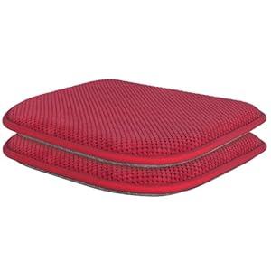 PRONOUS Red Memory Foam Chair Pads, 2 Pack D-Shaped Seat Cushions for Dining Office Chairs, 17" x 15", Nonslip